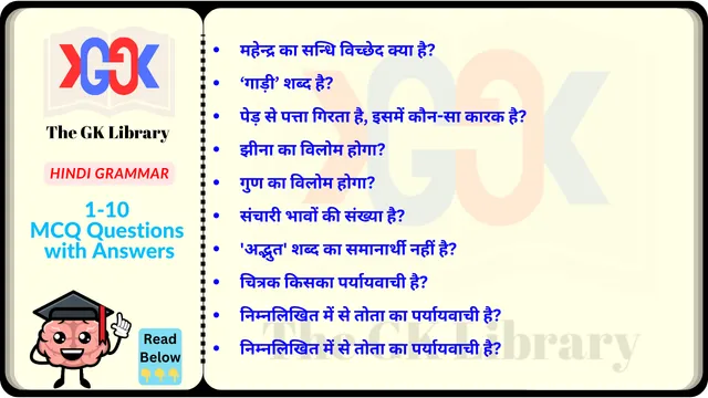 10 MCQ With Answer set Hindi Grammar