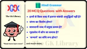 20 MCQ QnA Hindi Grammar