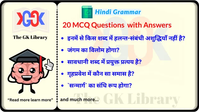 20 MCQ QnA Hindi Grammar