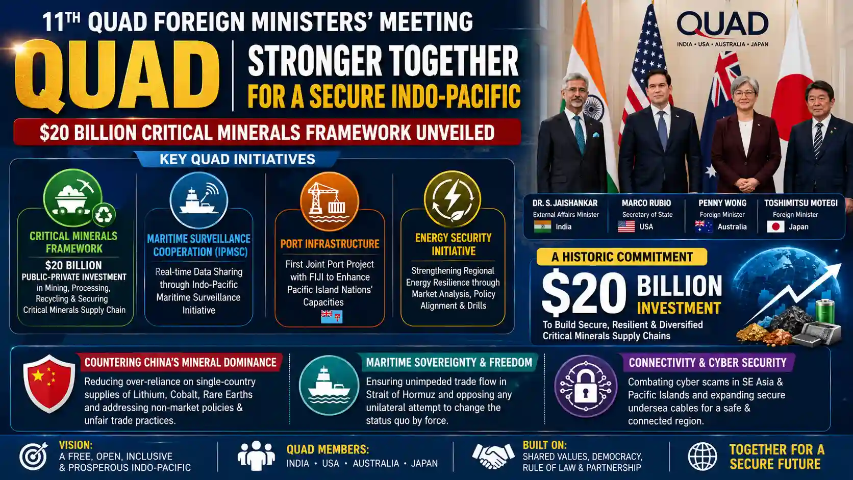 11th QUAD Foreign Ministers Meeting New Delhi Critical Minerals Framework